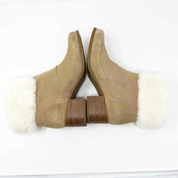 Koolaburra by Ugg Tan Suede Ankle Booties Women's Sz 10 Front Zip Faux Fir Trim - Picture 5 of 9